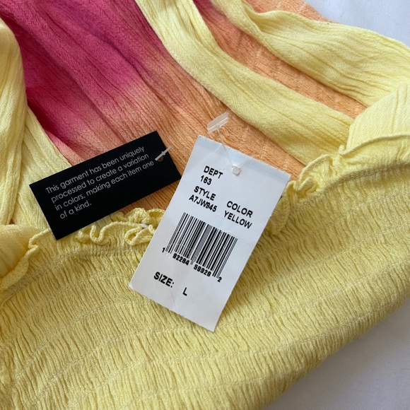 NWT Derek Heart Spring/Summer Yellow & Pink Ruffles Top Size Large - Picture 4 of 5